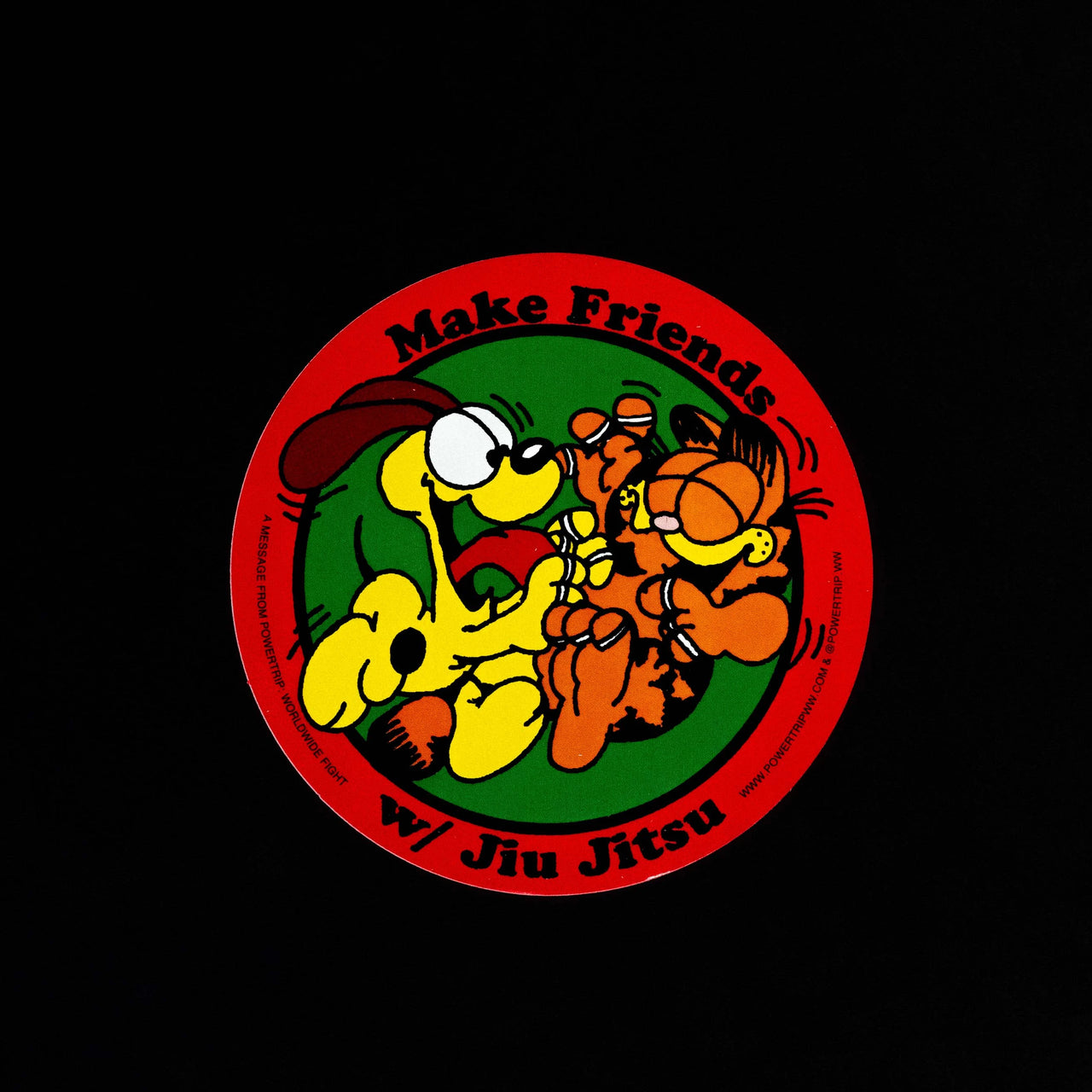 Cartoon characters grappling. Text reads "Make Friends w/ Jiu Jitsu"