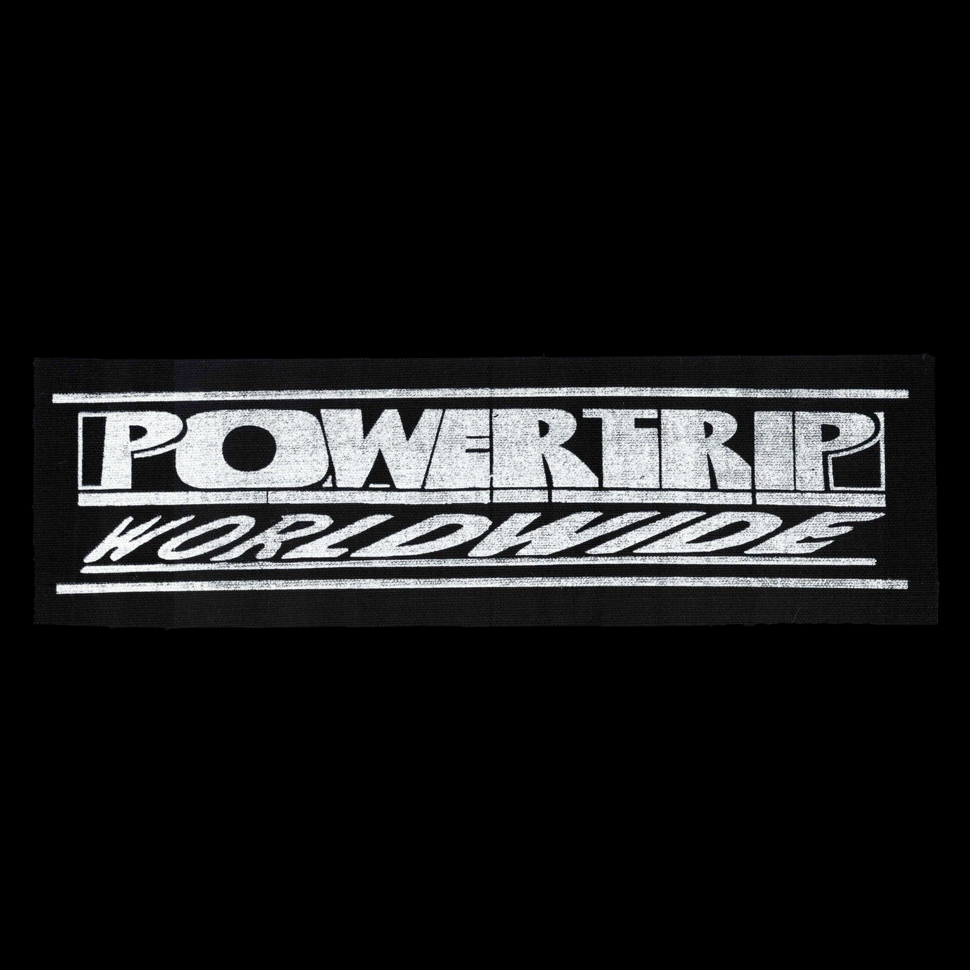 Black and white logo with 'Powertrip Worldwide' text on a black background